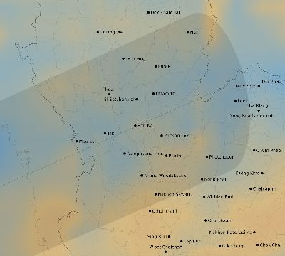 Map of the average cloud coverage across Thailand for the solar eclipse of 12/08/2113
