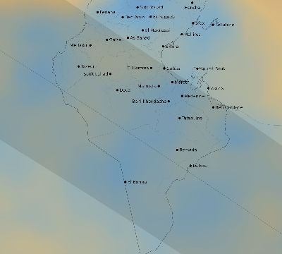 Map of the average cloud coverage across Tunisia for the solar eclipse of 12/08/2113