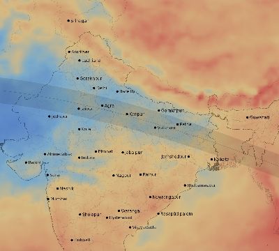 Map of the average cloud coverage across India for the solar eclipse of 06/03/2114