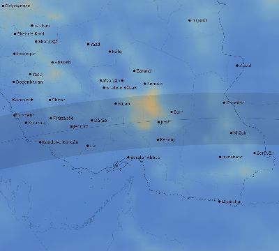 Map of the average cloud coverage across Iran for the solar eclipse of 06/03/2114