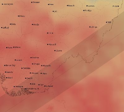 Map of the average cloud coverage across Nigeria for the solar eclipse of 06/03/2114