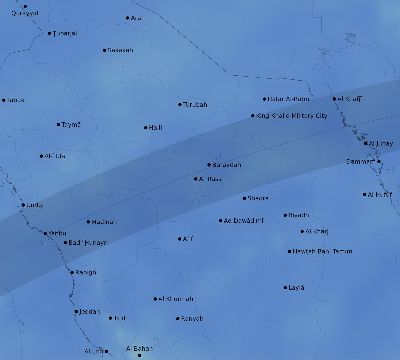 Map of the average cloud coverage across Saudi Arabia for the solar eclipse of 06/03/2114