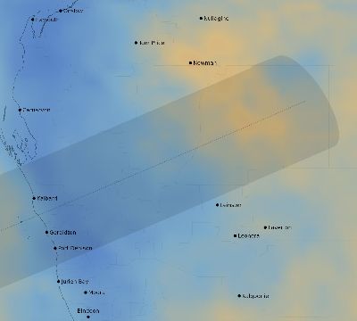 Map of the average cloud coverage across Australia for the solar eclipse of 11/27/2114