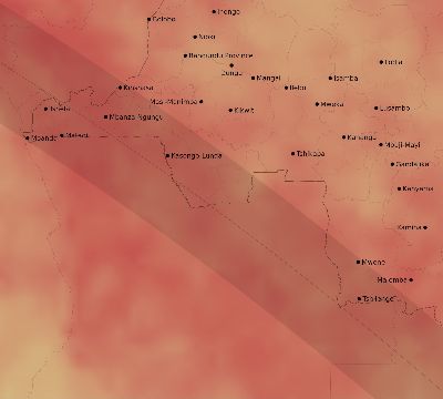 Map of the average cloud coverage across DR Congo for the solar eclipse of 11/27/2114