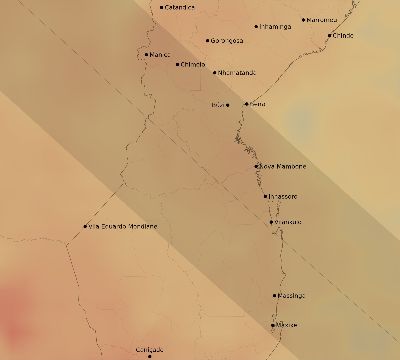 Map of the average cloud coverage across Mozambique for the solar eclipse of 11/27/2114
