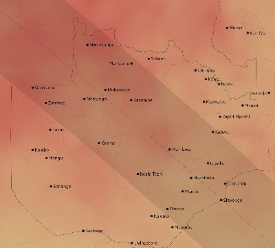 Map of the average cloud coverage across Zambia for the solar eclipse of 11/27/2114