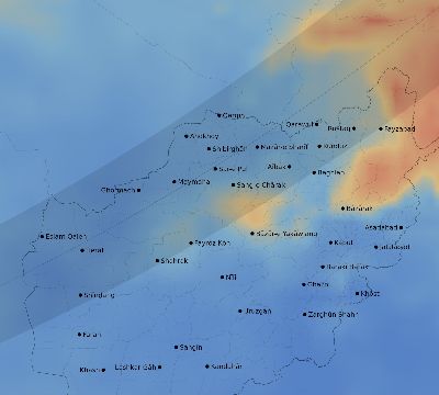 Map of the average cloud coverage across Afghanistan for the solar eclipse of 05/24/2115