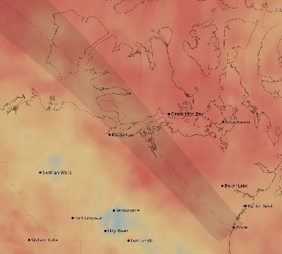 Map of the average cloud coverage across Canada for the solar eclipse of 05/24/2115
