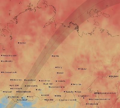 Map of the average cloud coverage across Russia for the solar eclipse of 05/24/2115