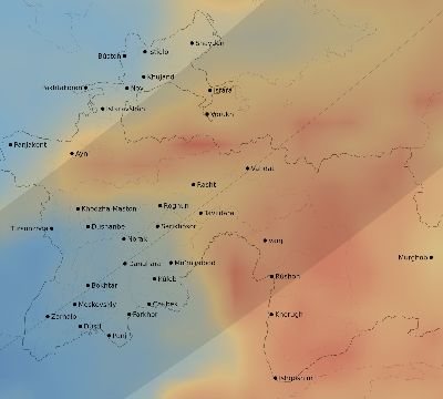 Map of the average cloud coverage across Tajikistan for the solar eclipse of 05/24/2115