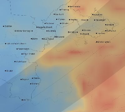 Map of the average cloud coverage across Uzbekistan for the solar eclipse of 05/24/2115