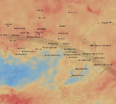 Map of the average cloud coverage across Russia for the solar eclipse of 09/26/2117