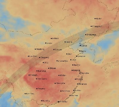 Map of the average cloud coverage across China for the solar eclipse of 03/22/2118
