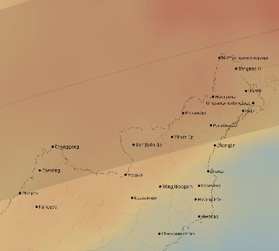 Map of the average cloud coverage across North Korea for the solar eclipse of 03/22/2118