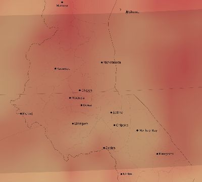 Map of the average cloud coverage across Malawi for the solar eclipse of 03/22/2118