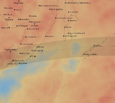 Map of the average cloud coverage across Russia for the solar eclipse of 03/22/2118