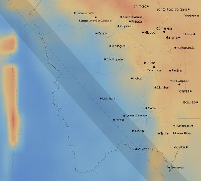 Map of the average cloud coverage across Bolivia for the solar eclipse of 09/15/2118