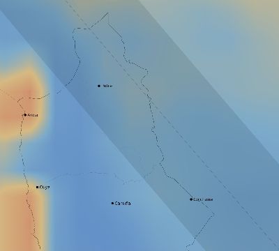 Map of the average cloud coverage across Chile for the solar eclipse of 09/15/2118