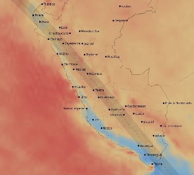 Map of the average cloud coverage across Peru for the solar eclipse of 09/15/2118