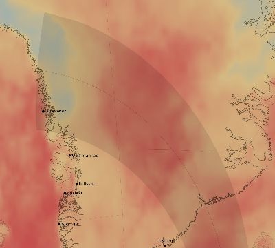 Map of the average cloud coverage across Greenland for the solar eclipse of 03/11/2119
