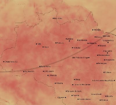 Map of the average cloud coverage across Brazil for the solar eclipse of 01/08/2122