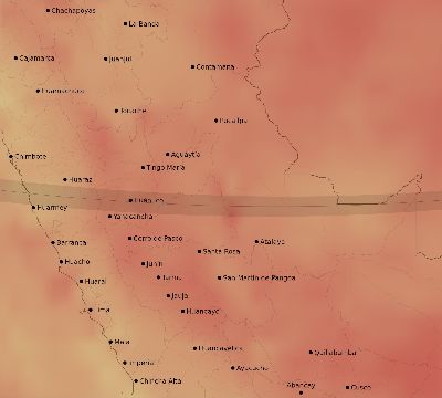 Map of the average cloud coverage across Peru for the solar eclipse of 01/08/2122