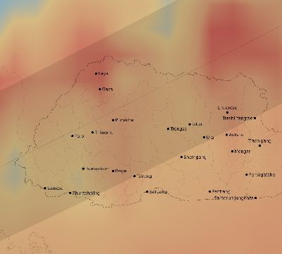 Map of the average cloud coverage across Bhutan for the solar eclipse of 05/14/2124