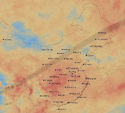 Map of the average cloud coverage across China for the solar eclipse of 05/14/2124