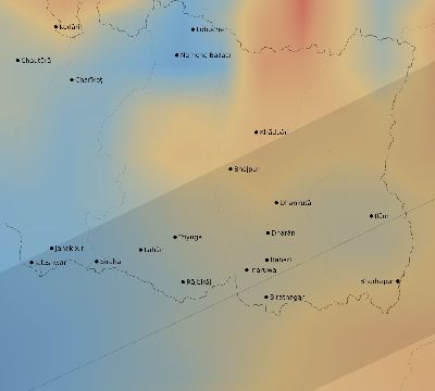 Map of the average cloud coverage across Nepal for the solar eclipse of 05/14/2124