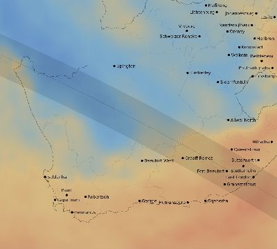 Map of the average cloud coverage across South Africa for the solar eclipse of 11/06/2124