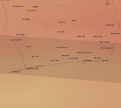 Map of the average cloud coverage across Benin for the solar eclipse of 05/03/2125
