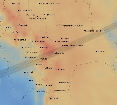 Map of the average cloud coverage across Bolivia for the solar eclipse of 05/03/2125