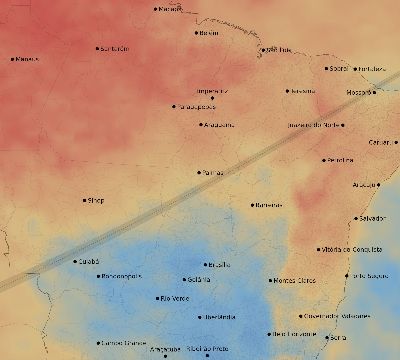 Map of the average cloud coverage across Brazil for the solar eclipse of 05/03/2125