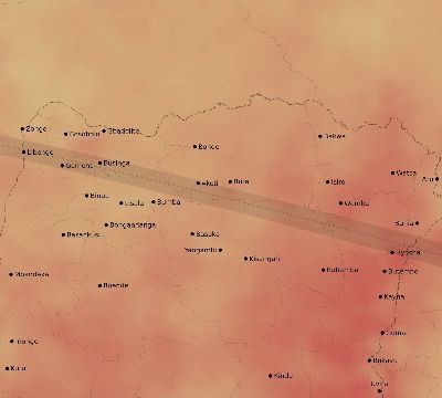 Map of the average cloud coverage across DR Congo for the solar eclipse of 05/03/2125