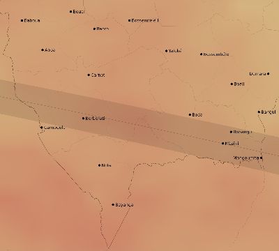 Map of the average cloud coverage across Central African Republic for the solar eclipse of 05/03/2125