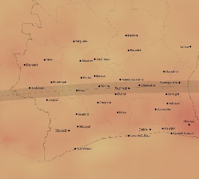 Map of the average cloud coverage across Côte d'Ivoire (Ivory Coast) for the solar eclipse of 05/03/2125