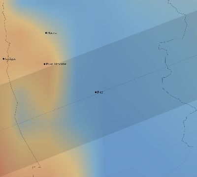 Map of the average cloud coverage across Chile for the solar eclipse of 05/03/2125