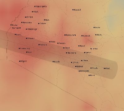 Map of the average cloud coverage across Kenya for the solar eclipse of 05/03/2125