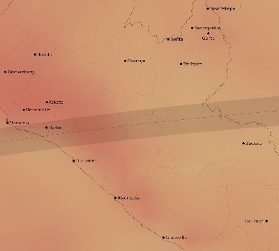 Map of the average cloud coverage across Liberia for the solar eclipse of 05/03/2125