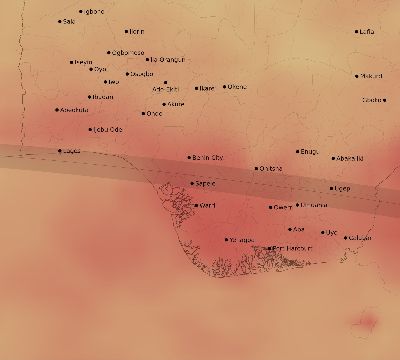 Map of the average cloud coverage across Nigeria for the solar eclipse of 05/03/2125