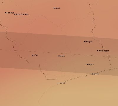 Map of the average cloud coverage across Togo for the solar eclipse of 05/03/2125