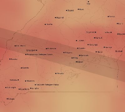 Map of the average cloud coverage across Uganda for the solar eclipse of 05/03/2125