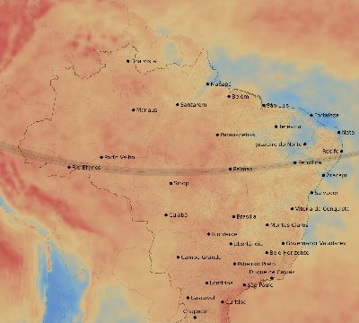 Map of the average cloud coverage across Brazil for the solar eclipse of 10/26/2125