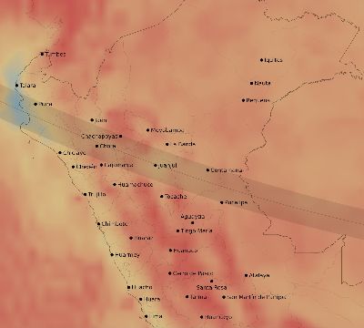 Map of the average cloud coverage across Peru for the solar eclipse of 10/26/2125