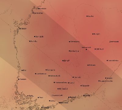 Map of the average cloud coverage across Finland for the solar eclipse of 10/16/2126