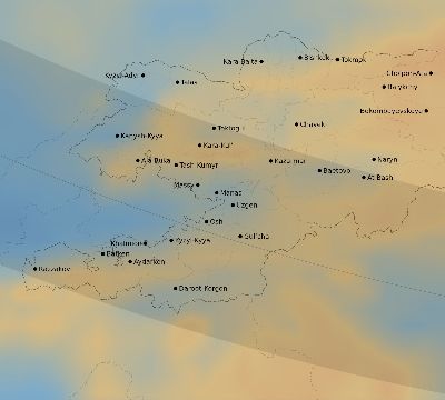 Map of the average cloud coverage across Kyrgyzstan for the solar eclipse of 10/16/2126