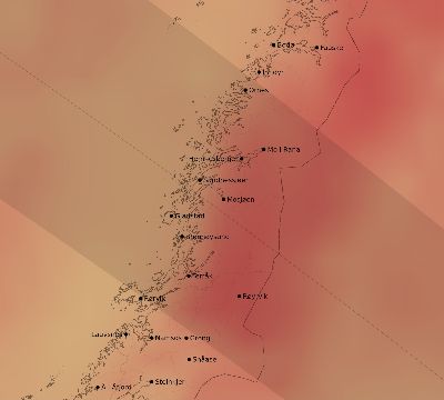 Map of the average cloud coverage across Norway for the solar eclipse of 10/16/2126