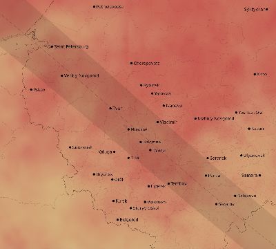 Map of the average cloud coverage across Russia for the solar eclipse of 10/16/2126