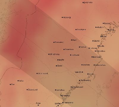 Map of the average cloud coverage across Sweden for the solar eclipse of 10/16/2126