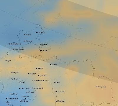 Map of the average cloud coverage across Tajikistan for the solar eclipse of 10/16/2126